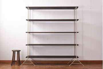 ラフジュ工房オリジナル　ベージュ　ペイント薄型アイアンラック【中】(陳列棚、飾り棚)